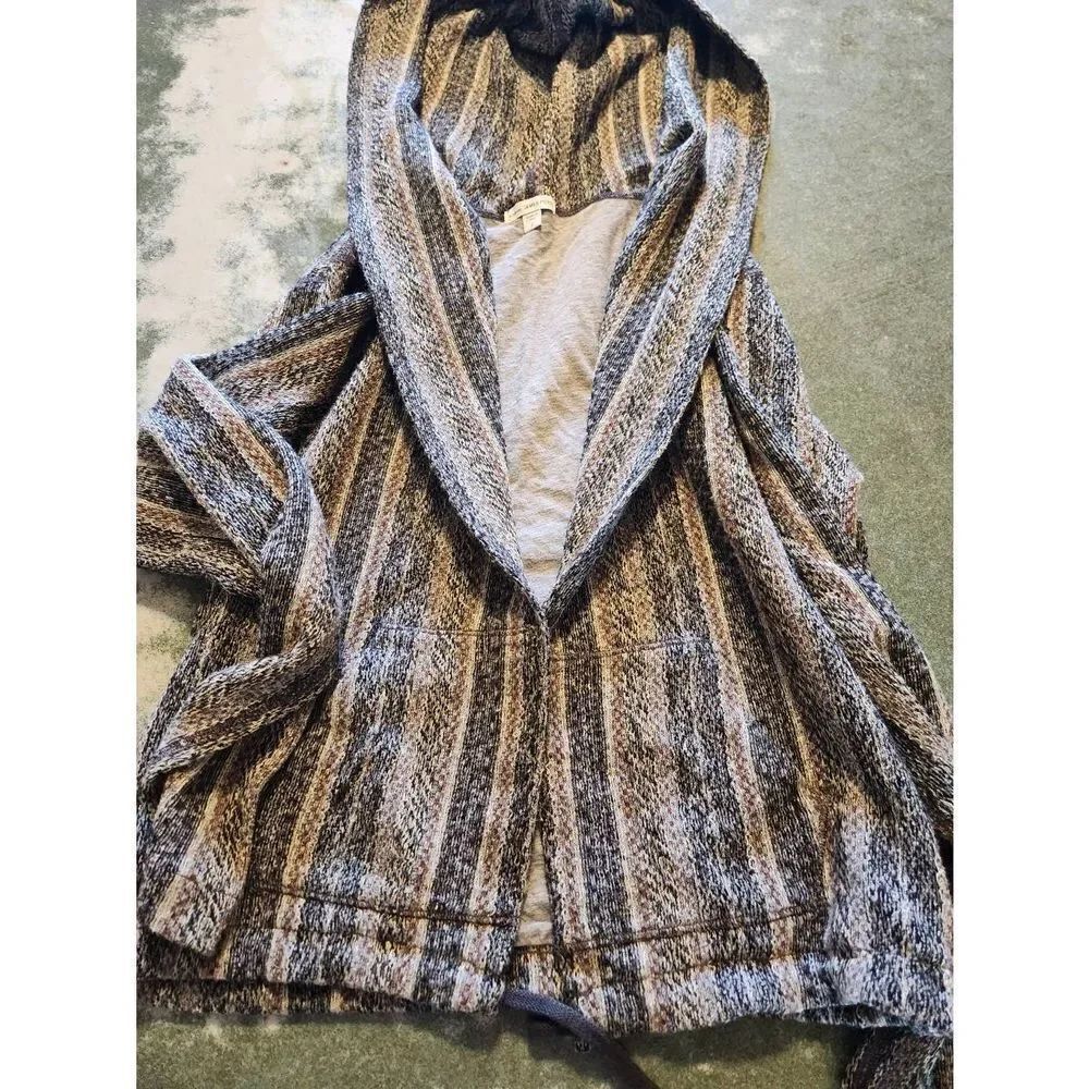 James Perse Sweater Women's Striped Hoodie Lined Lightweight Cardigan sz 4 (Lar